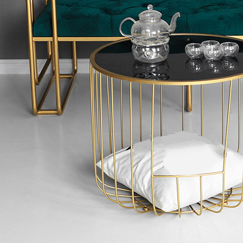 Contemporary Round Top Cocktail Table with Frame Base in Iron