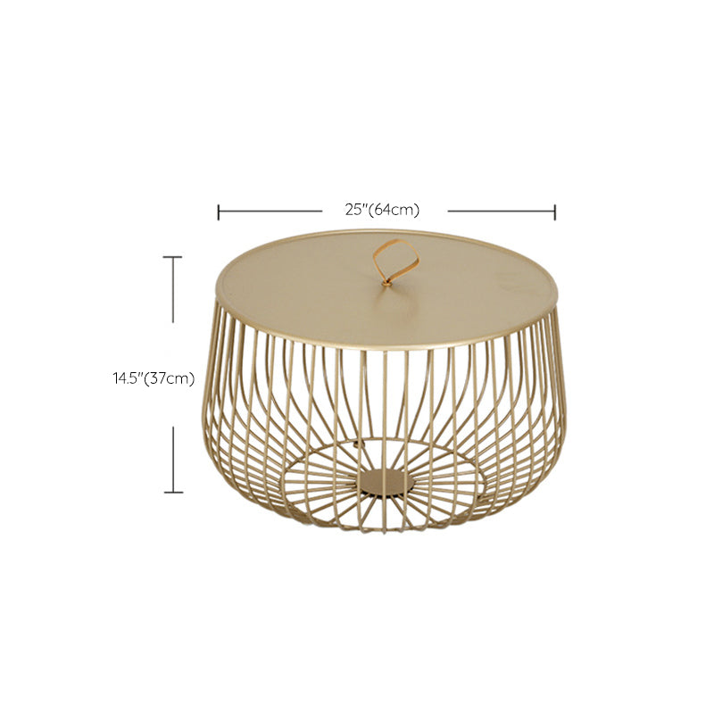Contemporary Round Top Cocktail Table with Frame Base in Iron