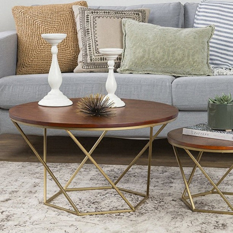 Modern Round Wood Frame Coffee Table Brown Finish Cocktail Table