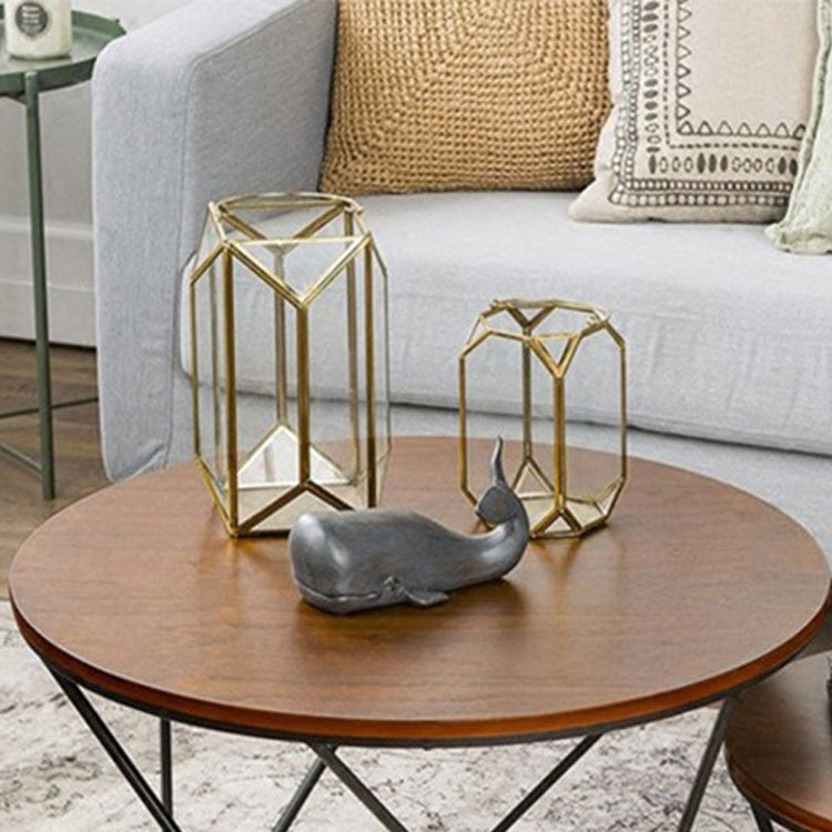 Modern Round Wood Frame Coffee Table Brown Finish Cocktail Table