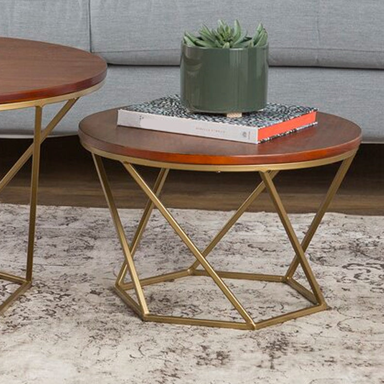 Modern Round Wood Frame Coffee Table Brown Finish Cocktail Table