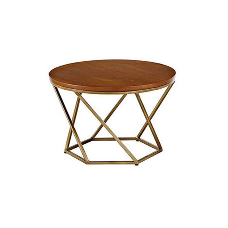 Modern Round Wood Frame Coffee Table Brown Finish Cocktail Table