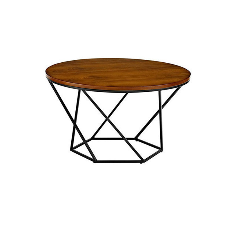 Modern Round Wood Frame Coffee Table Brown Finish Cocktail Table