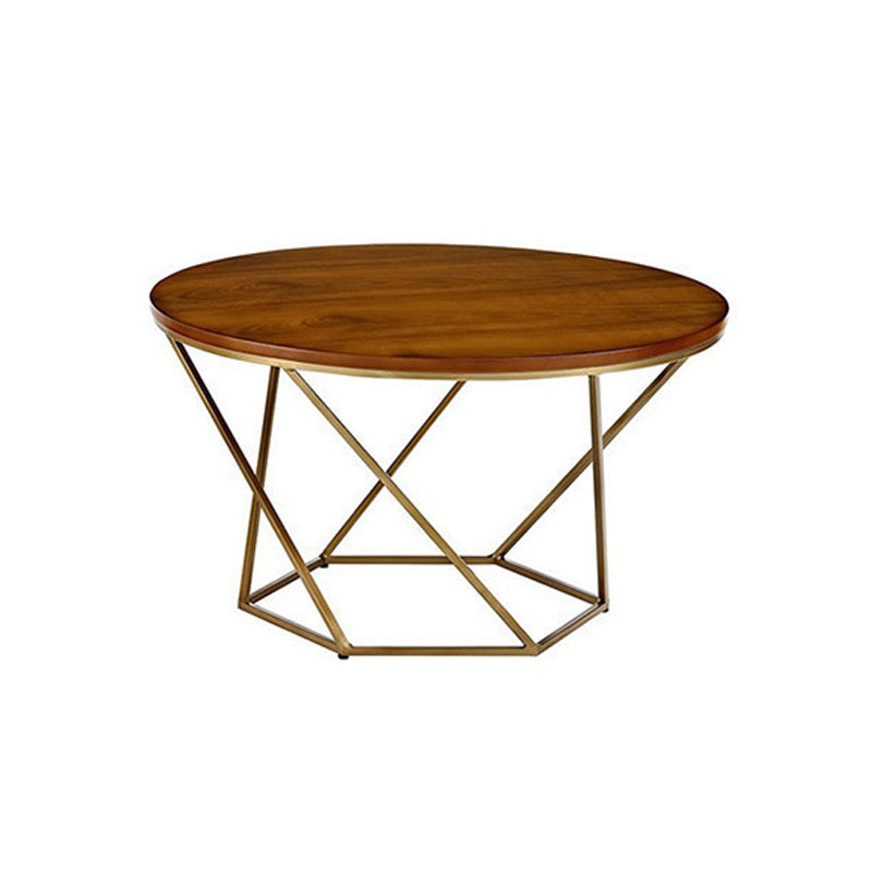 Modern Round Wood Frame Coffee Table Brown Finish Cocktail Table