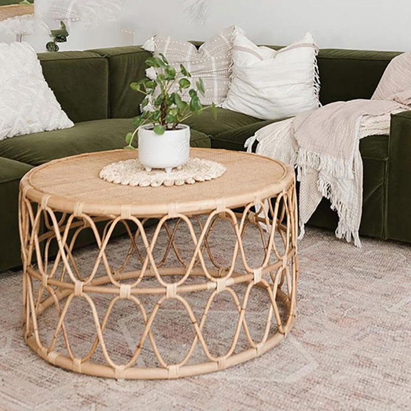 Contemporary 17.7"/19.6" Round Coffee Table Rattan Drum Cocktail Table