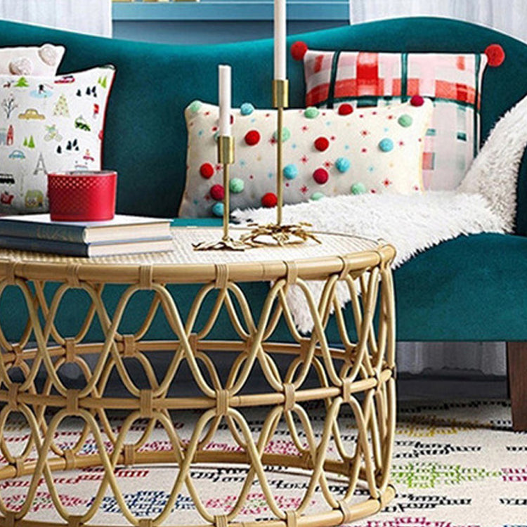 Contemporary 17.7"/19.6" Round Coffee Table Rattan Drum Cocktail Table