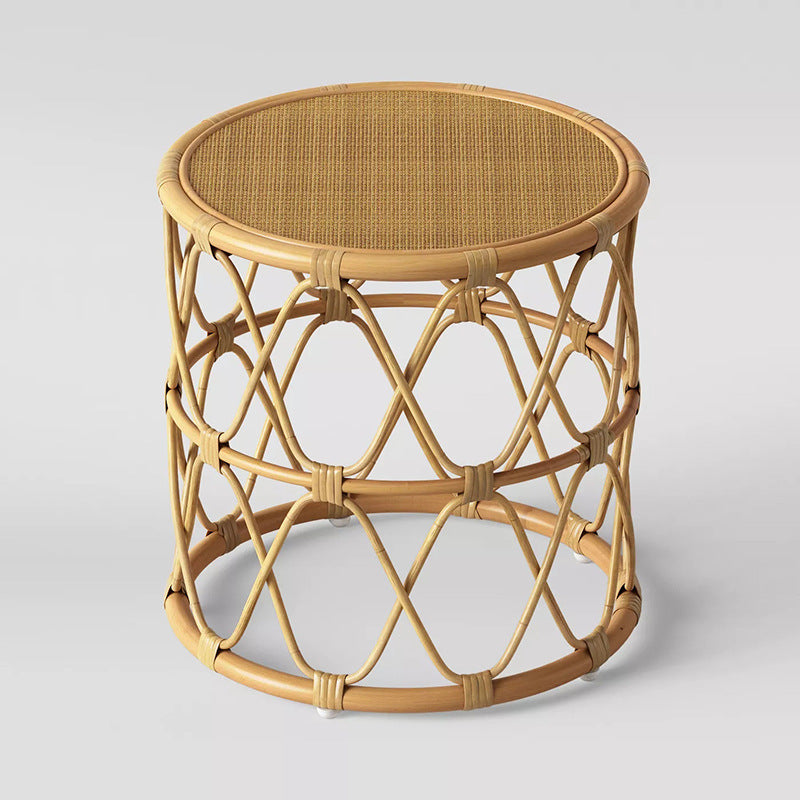 Contemporary 17.7"/19.6" Round Coffee Table Rattan Drum Cocktail Table