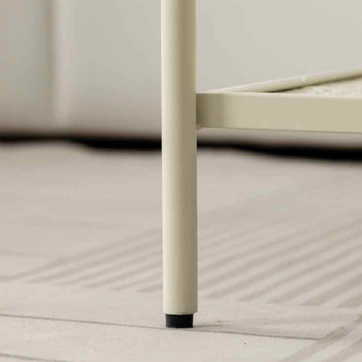 Round Glass Cocktail Table Iron 4 Legs Coffee Table with Shelf