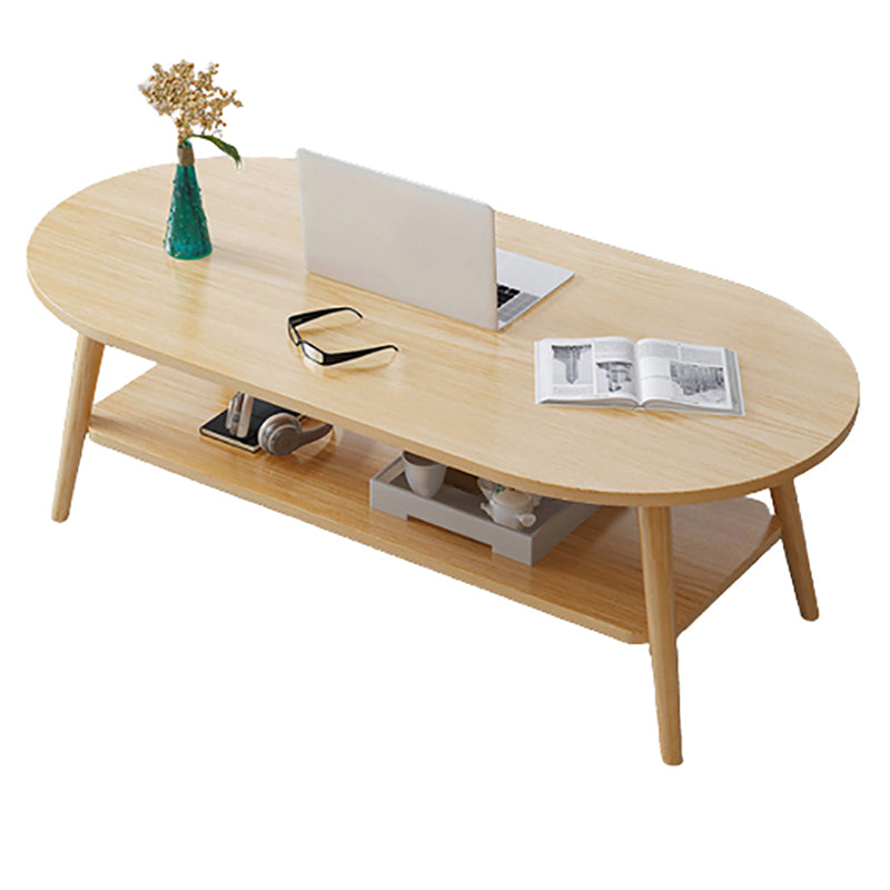 Contemporary Wooden Oval Coffee Table with 4 Legs and 1 Shelf