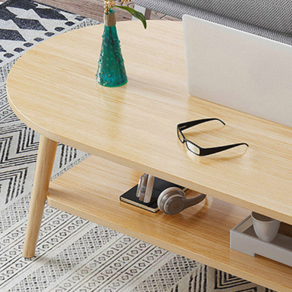 Contemporary Wooden Oval Coffee Table with 4 Legs and 1 Shelf