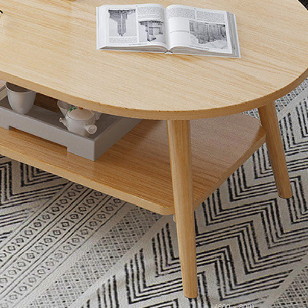 Contemporary Wooden Oval Coffee Table with 4 Legs and 1 Shelf