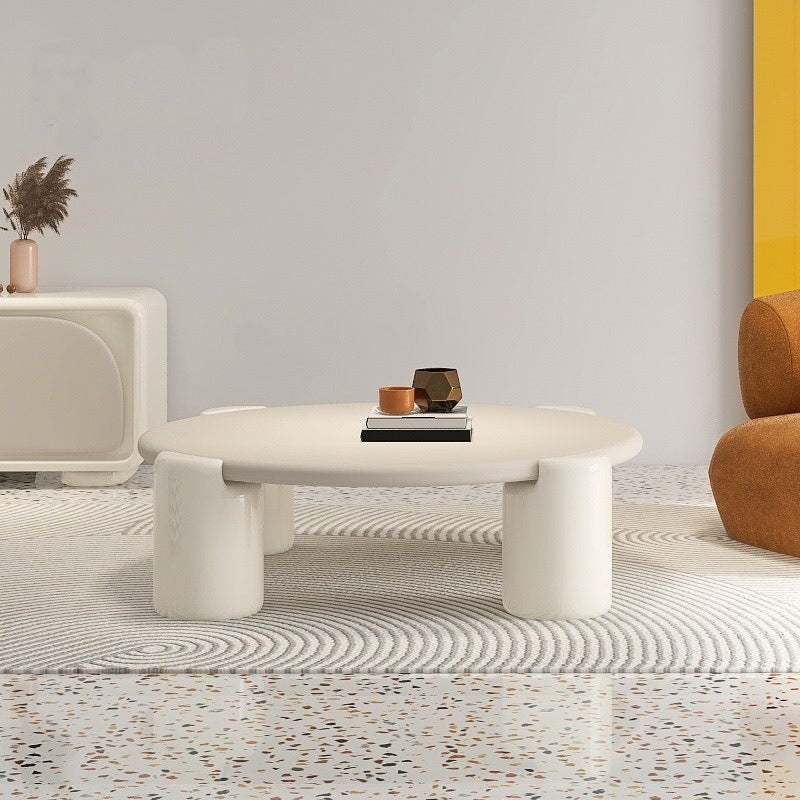 Round Wood Coffee Table White 4 Legs Cocktail Table for Home