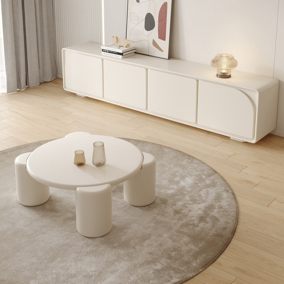 Round Wood Coffee Table White 4 Legs Cocktail Table for Home