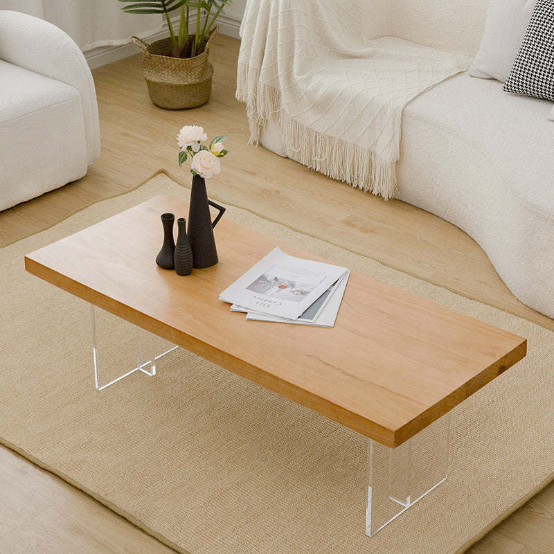 Scandinavian Coffee Table with Solid Wood Top and Acrylic Base