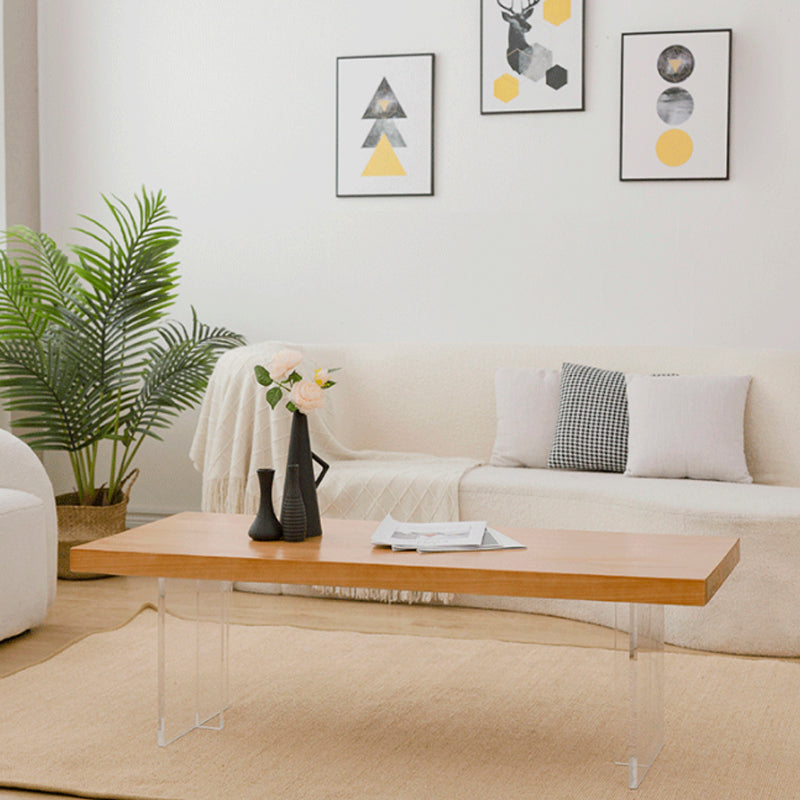Scandinavian Coffee Table with Solid Wood Top and Acrylic Base