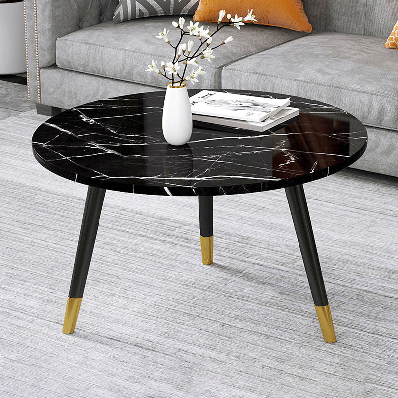 Contemporary Round Coffee Table with 3 Metal Legs and Wooden Top