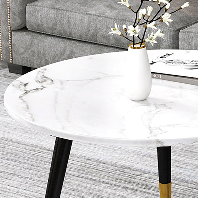 Contemporary Round Coffee Table with 3 Metal Legs and Wooden Top
