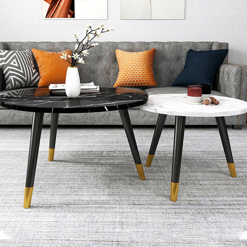 Contemporary Round Coffee Table with 3 Metal Legs and Wooden Top