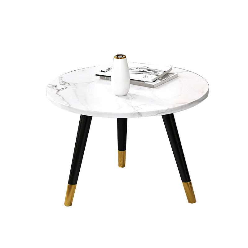 Contemporary Round Coffee Table with 3 Metal Legs and Wooden Top