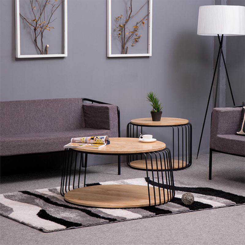 Nordic Solid Wood Round Coffee Cocktail Table with Floor Shelf