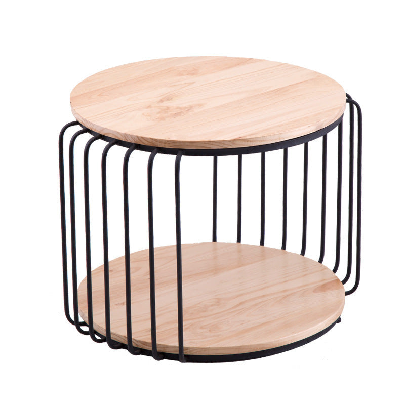 Nordic Solid Wood Round Coffee Cocktail Table with Floor Shelf