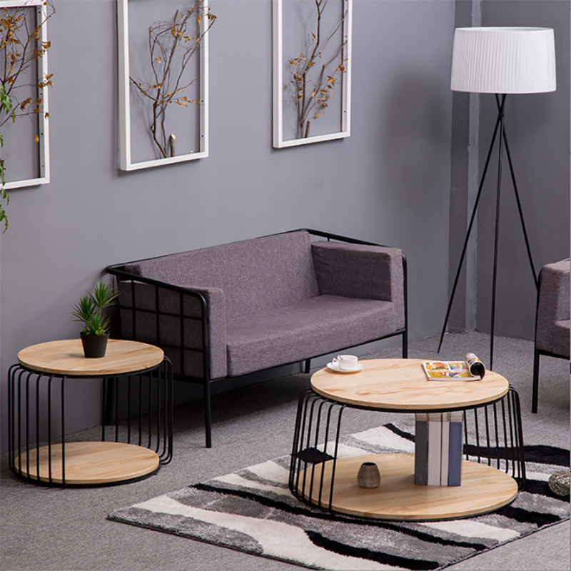 Nordic Solid Wood Round Coffee Cocktail Table with Floor Shelf