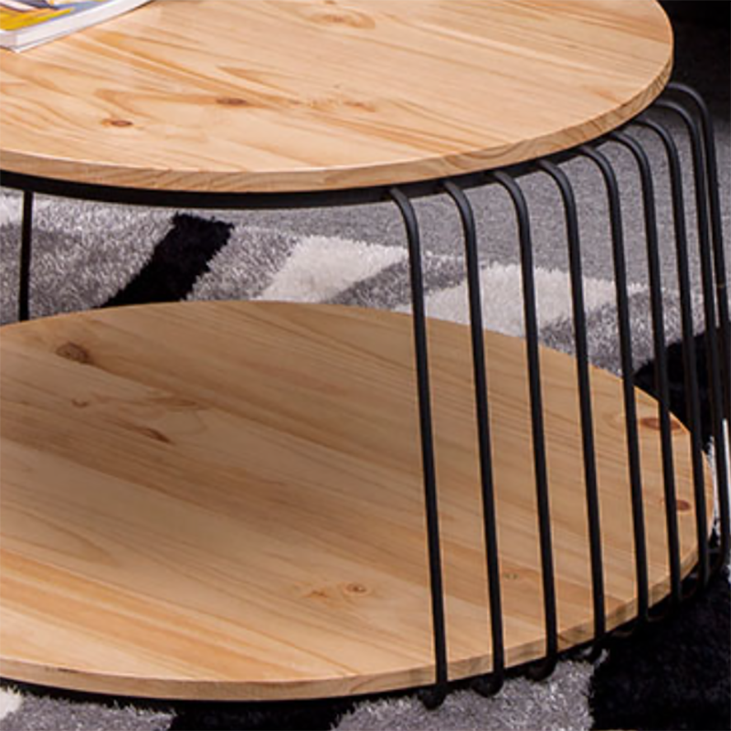 Nordic Solid Wood Round Coffee Cocktail Table with Floor Shelf