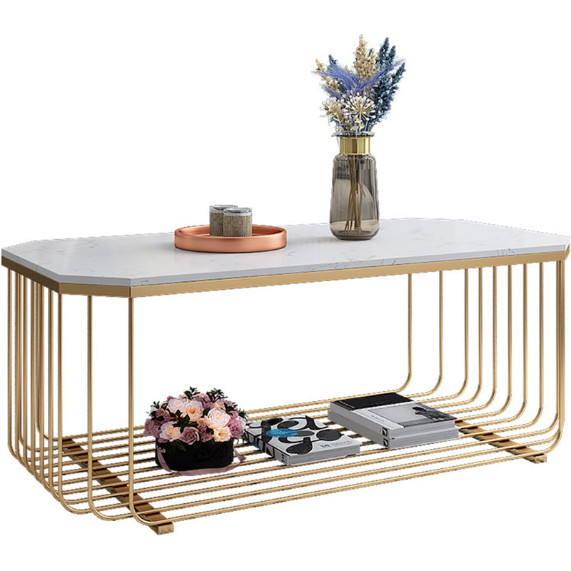 Contemporary Glass & Marble Coffee Table Octagon 1 Single Cocktail Table with Shelf