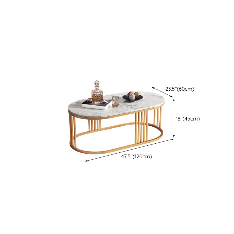Glam Oval Coffee Table with Marble Top and Iron Frame Base 1 Piece
