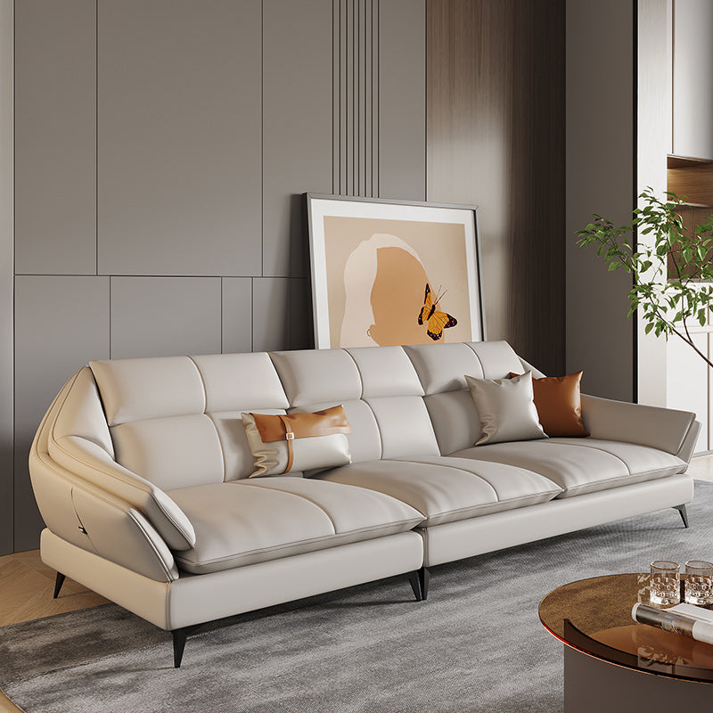 Scandinavian Sectional Sofa Pillowed Back Cushions White Leather Sectional