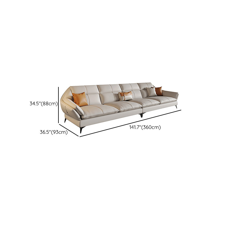 Scandinavian Sectional Sofa Pillowed Back Cushions White Leather Sectional
