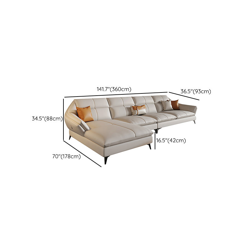 Scandinavian Sectional Sofa Pillowed Back Cushions White Leather Sectional
