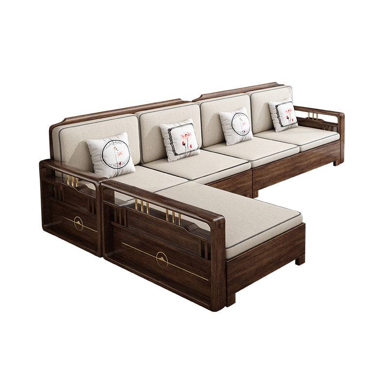 Contemporary Sectional Sofa Walnut Wood Sectional with Pillows