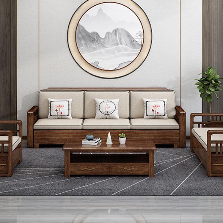 Contemporary Sectional Sofa Walnut Wood Sectional with Pillows