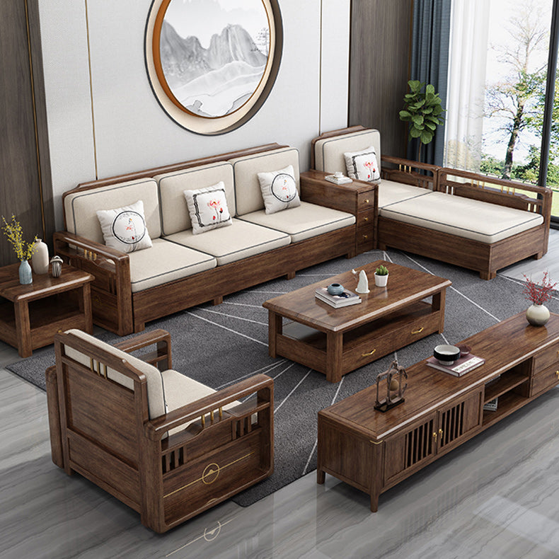 Contemporary Sectional Sofa Walnut Wood Sectional with Pillows