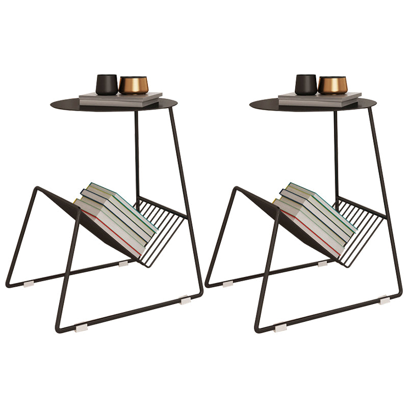 Metallic Frame End Table with Storage Round Accent Side Table