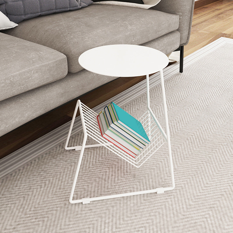 Metallic Frame End Table with Storage Round Accent Side Table