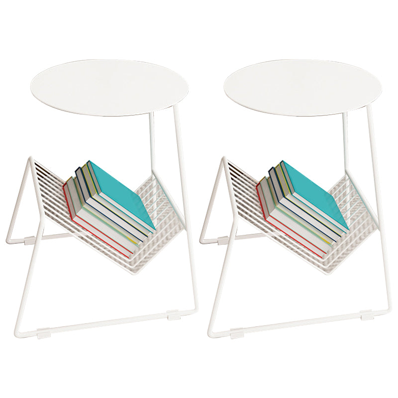 Metallic Frame End Table with Storage Round Accent Side Table