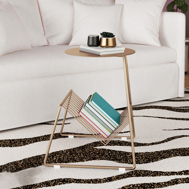 Metallic Frame End Table with Storage Round Accent Side Table