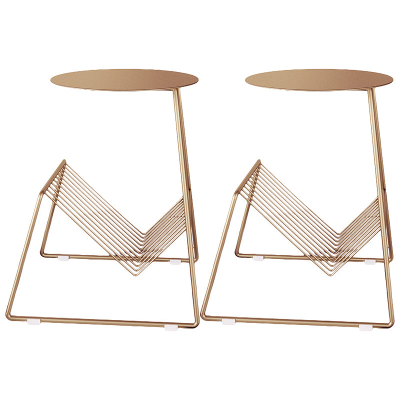 Metallic Frame End Table with Storage Round Accent Side Table