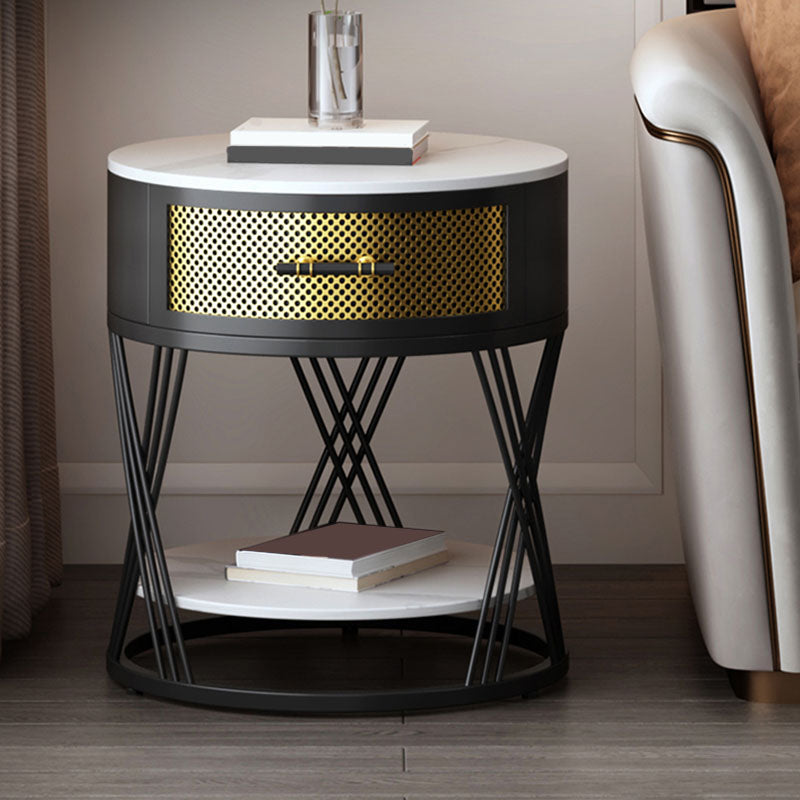Modernistic Metal with Shelf Double Tier Living Room Drawer End Table