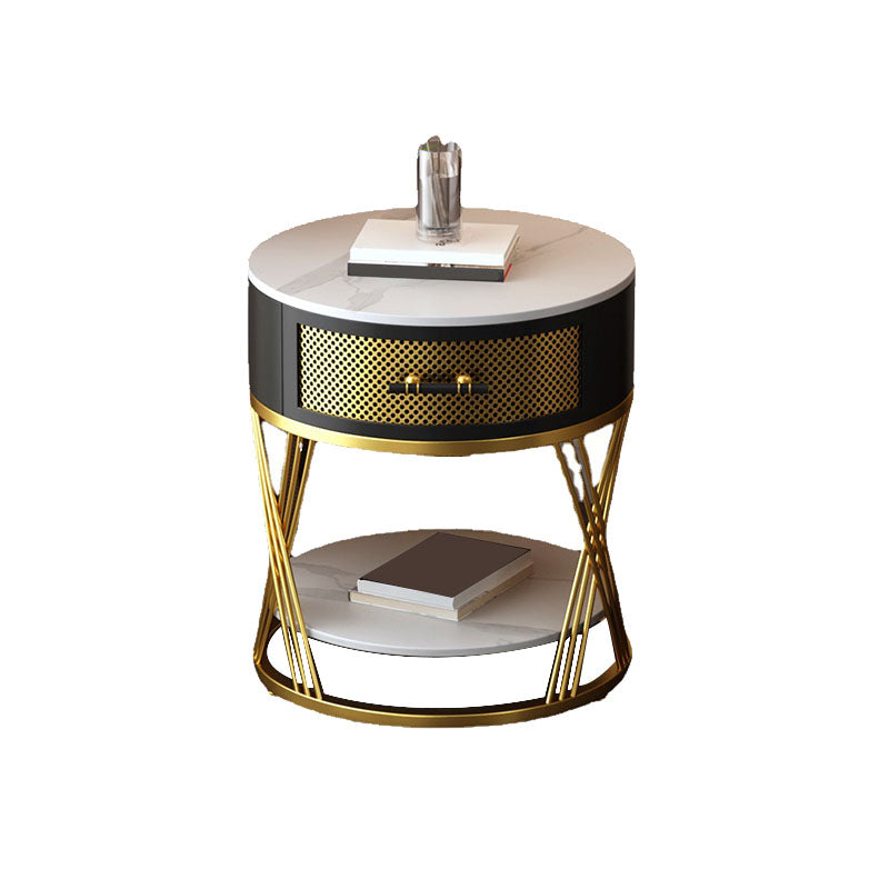 Modernistic Metal with Shelf Double Tier Living Room Drawer End Table