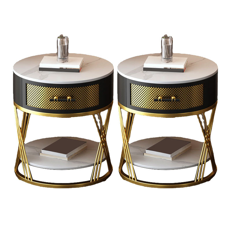 Modernistic Metal with Shelf Double Tier Living Room Drawer End Table