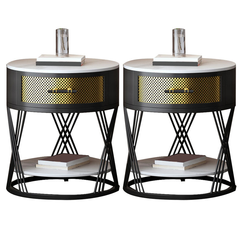 Modernistic Metal with Shelf Double Tier Living Room Drawer End Table