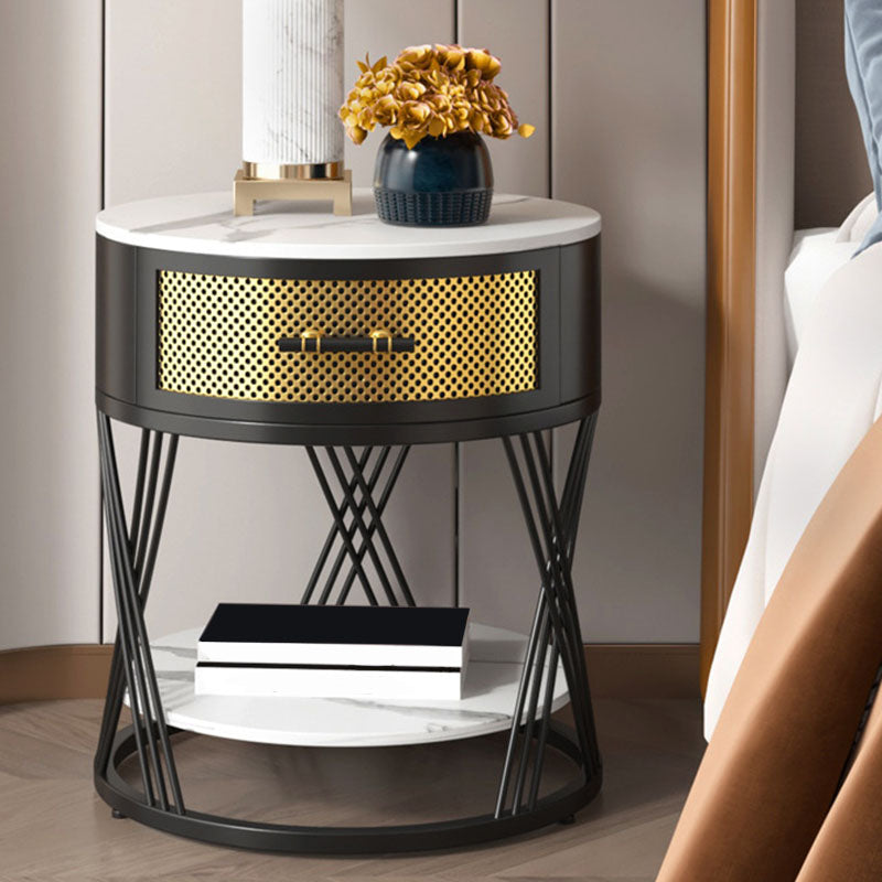 Modernistic Metal with Shelf Double Tier Living Room Drawer End Table