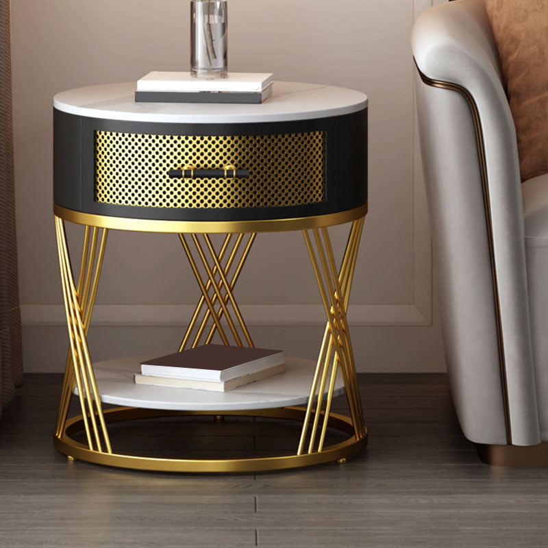 Modernistic Metal with Shelf Double Tier Living Room Drawer End Table