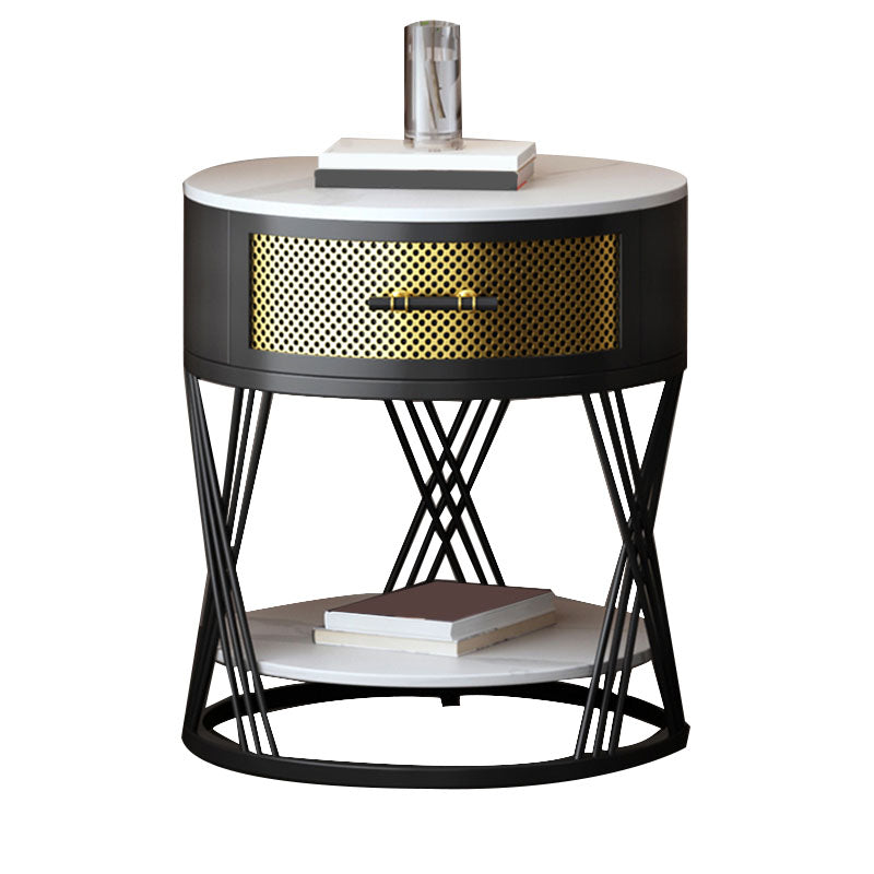 Modernistic Metal with Shelf Double Tier Living Room Drawer End Table