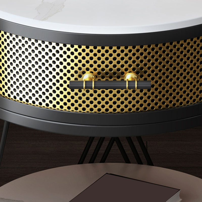 Modernistic Metal with Shelf Double Tier Living Room Drawer End Table