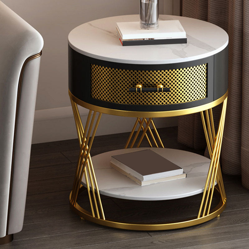 Modernistic Metal with Shelf Double Tier Living Room Drawer End Table