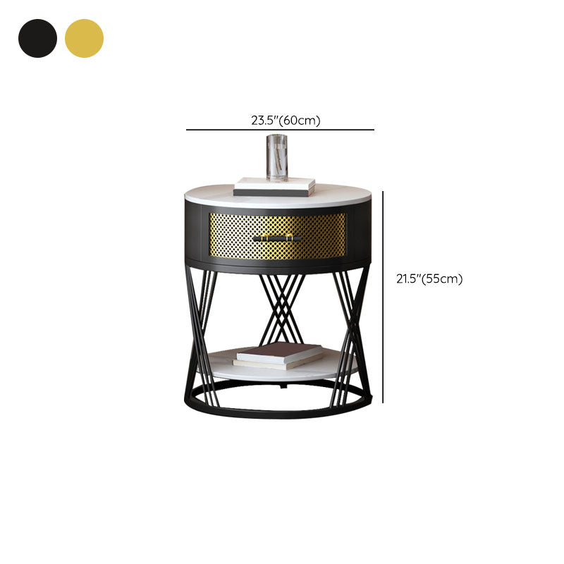 Modernistic Metal with Shelf Double Tier Living Room Drawer End Table
